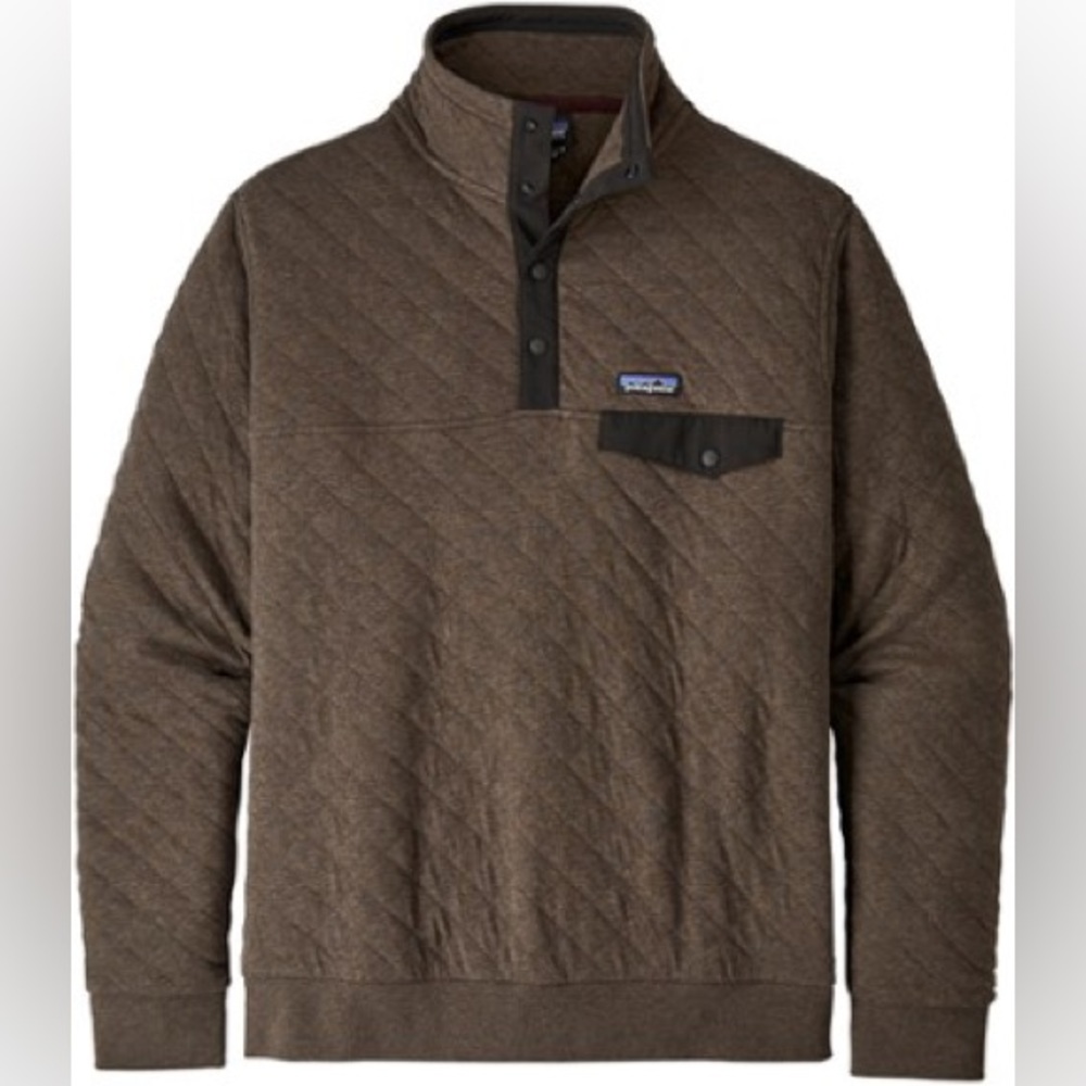 Mens Patagonia Cotton Quilt Snap-T Pullover Size L Brown with Black Trim